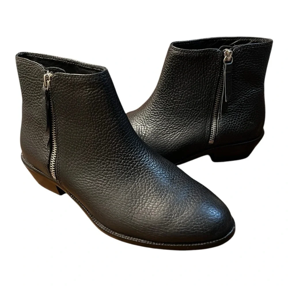 J. Crew Frankie Booties Black Pebbled Leather Casual Side Zip Ladies Size 8